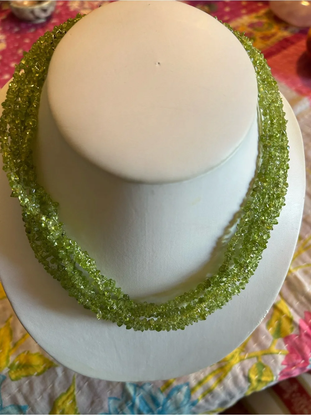 Vintage Lime Green Multi-Strand Peridot Chip Necklace